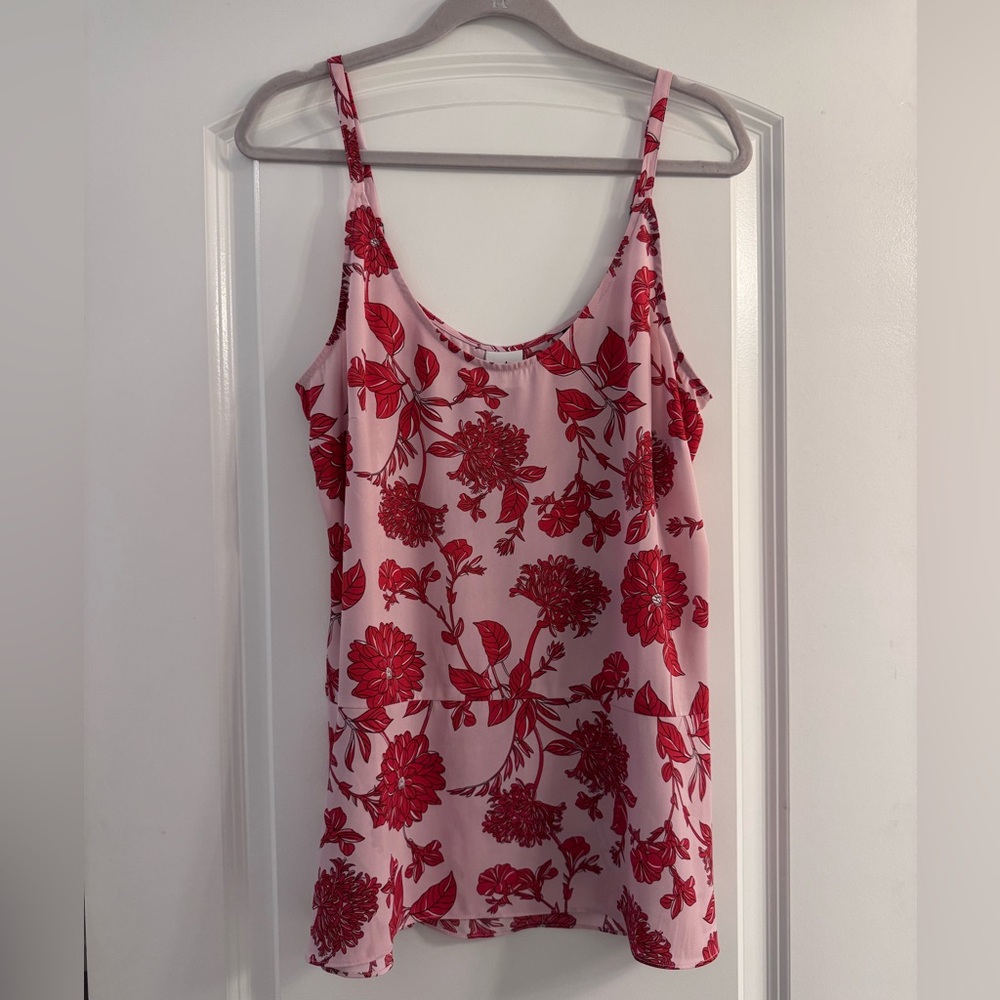 CAbi Pink and Red Floral Top